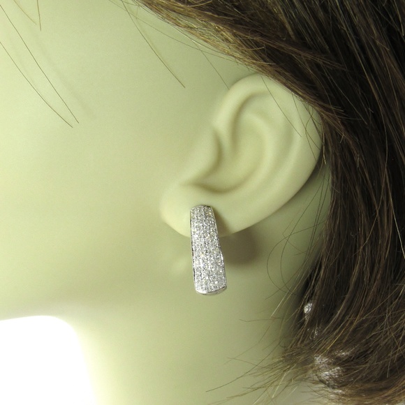 Vintage 14 Karat White Gold Diamond Hoop Earrings #4889 - Picture 8 of 9